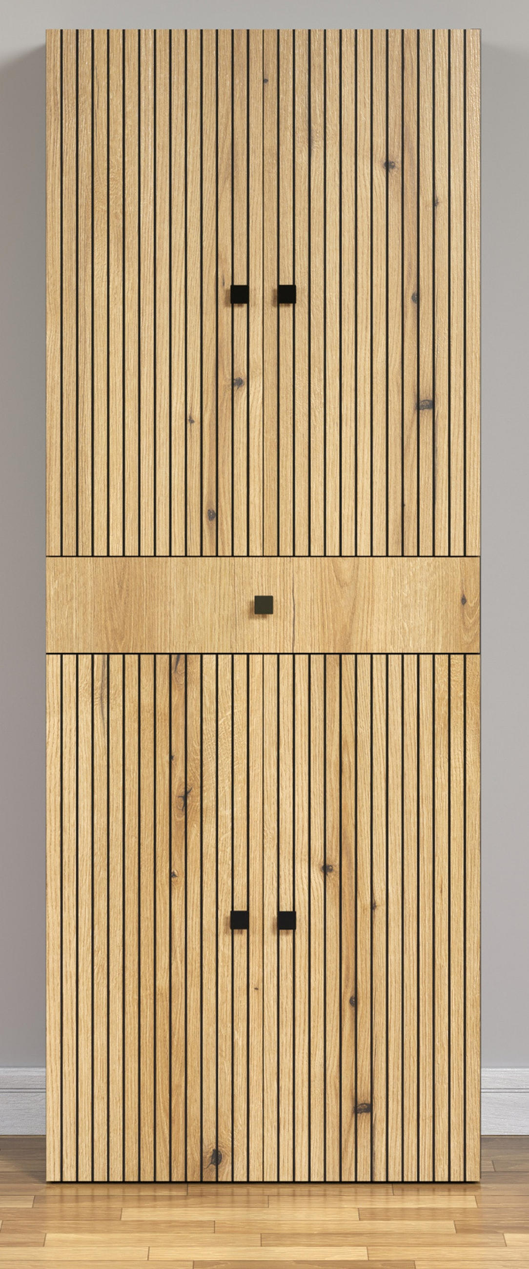 HOCHSCHRANK Evoke Eiche, grau 70 x 186 cm, Badschrank 4-türig - Eichefarben/Anthrazit, Holzwerkstoff/Metall (70/186/31cm) - Top.Furn