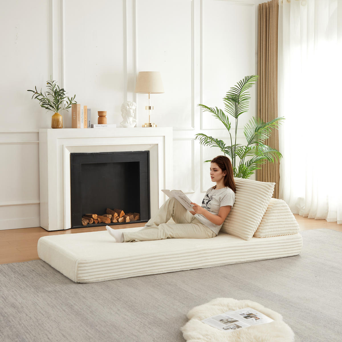 RÉCAMIERE 211 cm frei kombinierbar mit dreieckigen Rückenlehnen, DE-42722, Beige - Beige, Textil (211.5/48/106.5cm) - ComfortXL