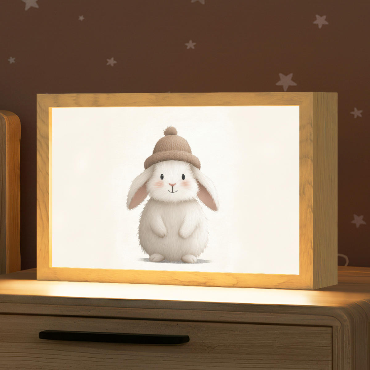 NACHTTISCHLAMPE Kaninchen - Hut - Ohren - Beige 30x20 cm - Creme, Holzwerkstoff (8/30/20cm)