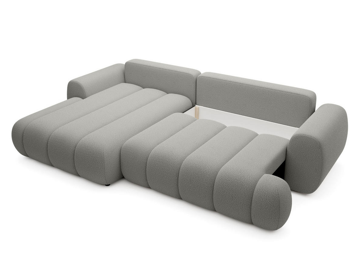 ECKSOFA SITO Grau Geflochtener Stoff mit Schlaffunktion - Grau, Holz (272/168cm) - MASSENO