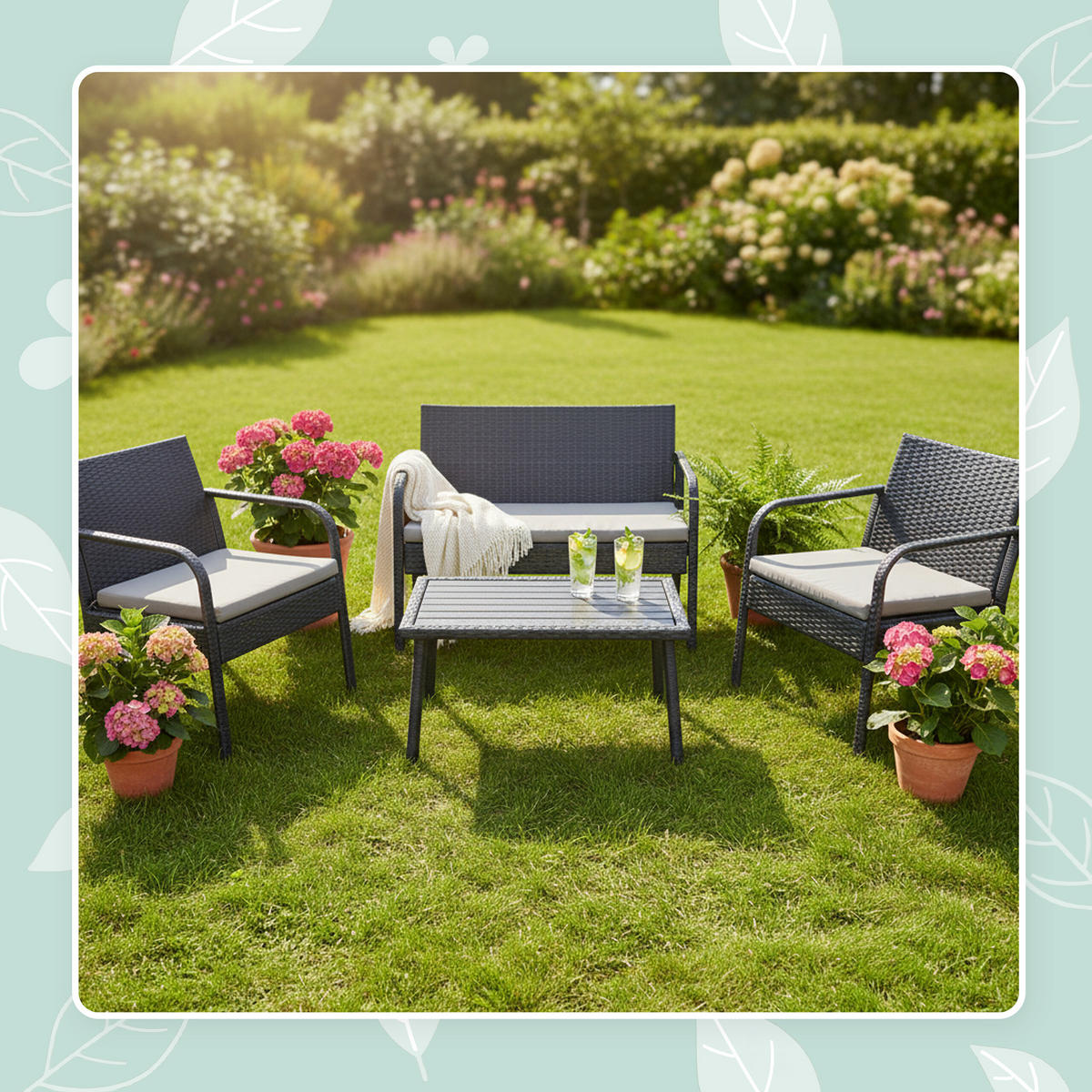 4DÍLNÝ zahradní set - černá, kov/textil - Relaxdays