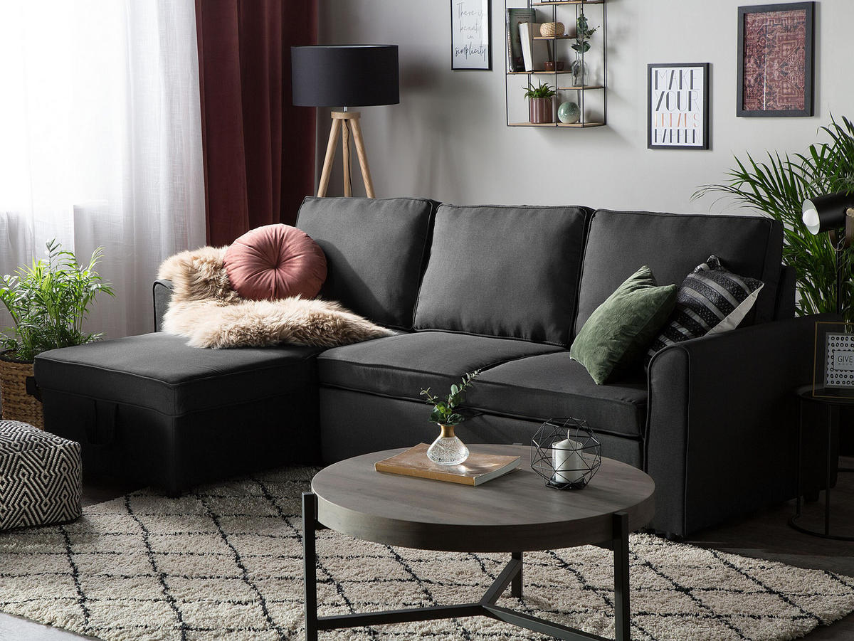 ECKSOFA Polsterbezug Schwarz linksseitig Nesna - Schwarz, Textil (228/145cm) - Beliani