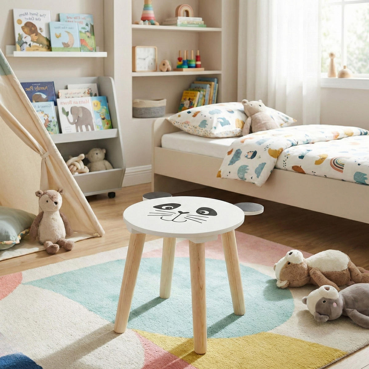 KINDERHOCKER aus Holz mit Tiermotiv Safari 28/28/27 cm - Weiß, Holzwerkstoff (28/27/28cm) - Home Styling Collection
