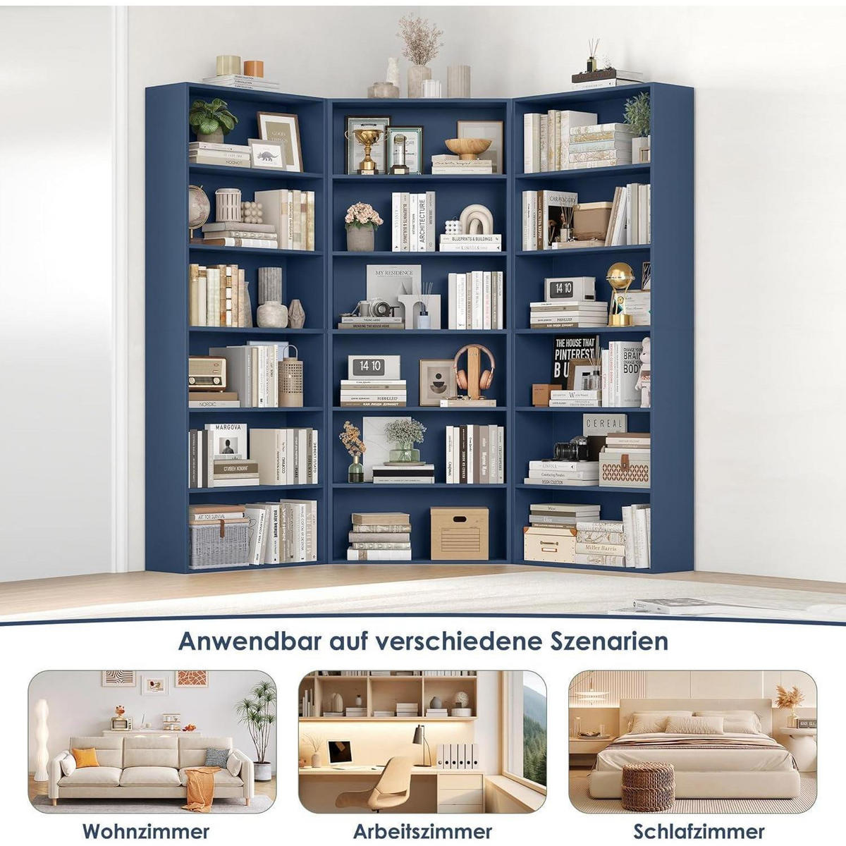 BÜCHERREGAL 6 Fächer 180 x 60 x 23,5 cm blau - Blau, Holzwerkstoff (60/180/23.5cm)