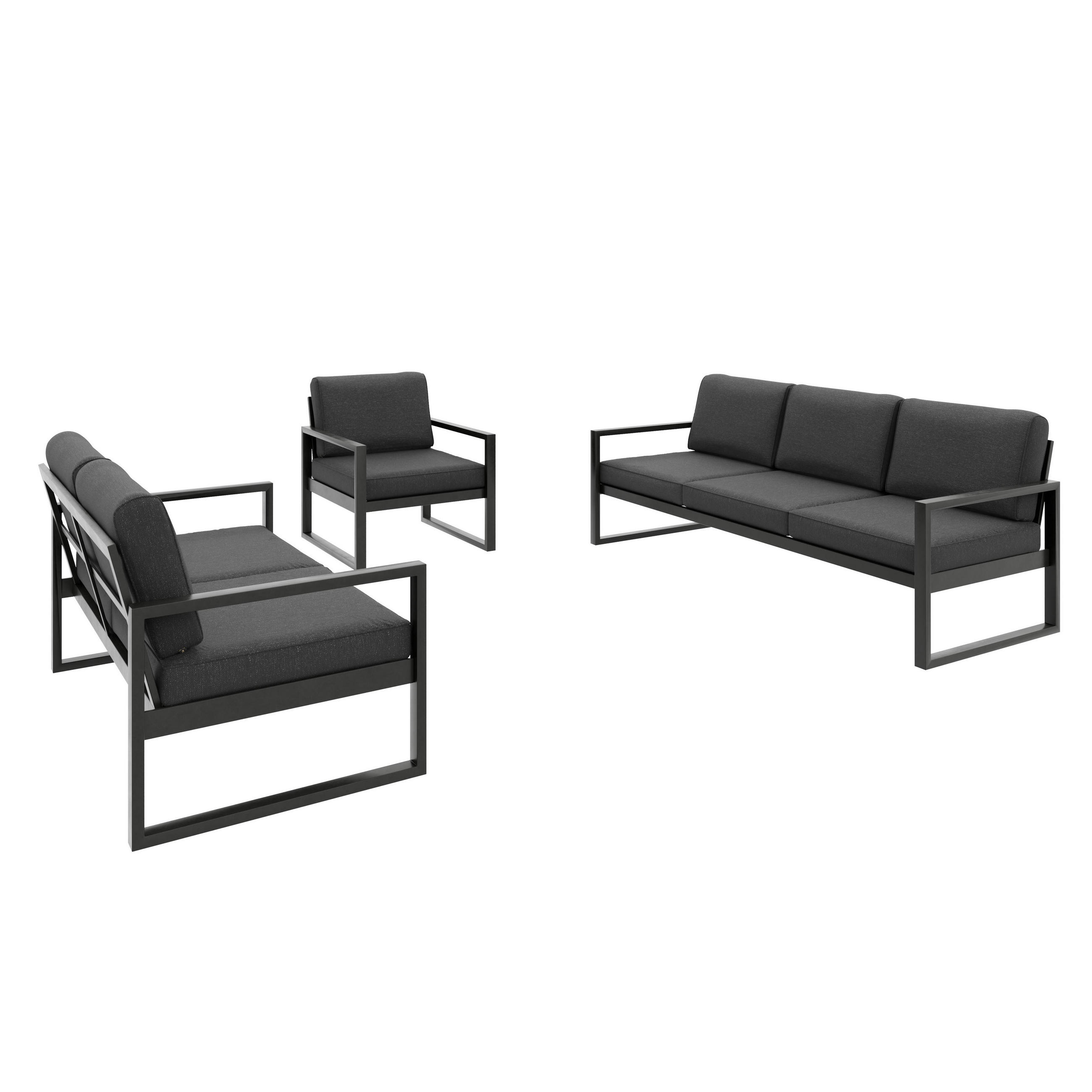 GARTENSET Madera für 6 Personen Balkonmöbel Aluminium Terassenmöbel Sitzbank, 4-tlg. Tisch schwarz, graubraun - Schwarz/Braun, Kunststoff/Metall - Margaret Hadas24