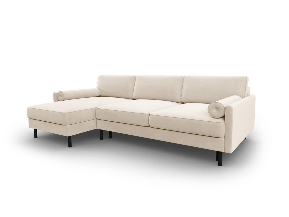 AUSKLAPPBARES-ECKSOFA links mit Container Scott aus Samt leichtes beige 5 Sitzplätze - Beige, Textil (142/212cm) - Micadoni