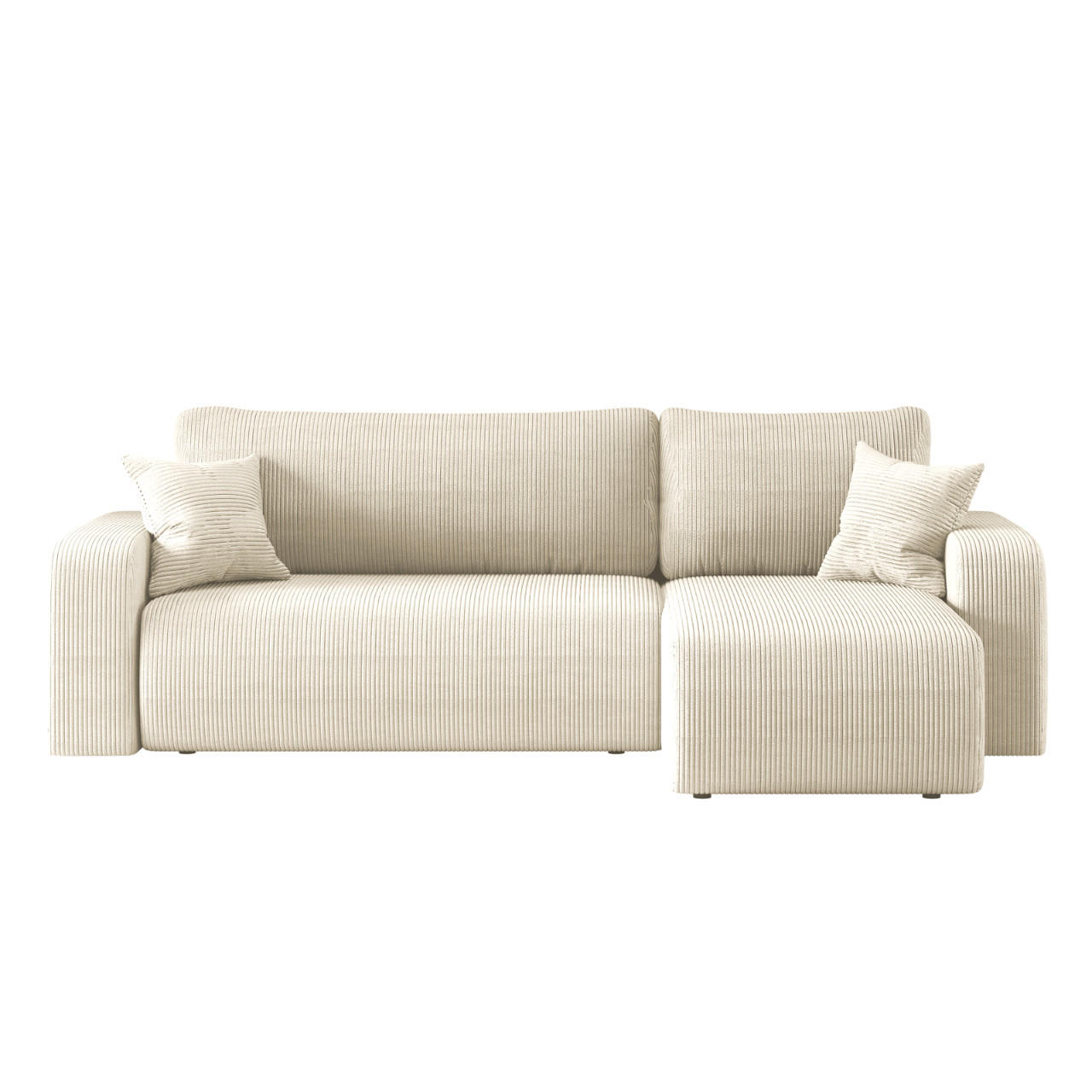 ECKSOFA L-FORM Schlaffunktion Und Bettkasten Eckcouch MILANO L Stoff Dicker Cord Ecru Rechts - Ecru, Holz/Textil (244/142cm) - Kaiser Möbel