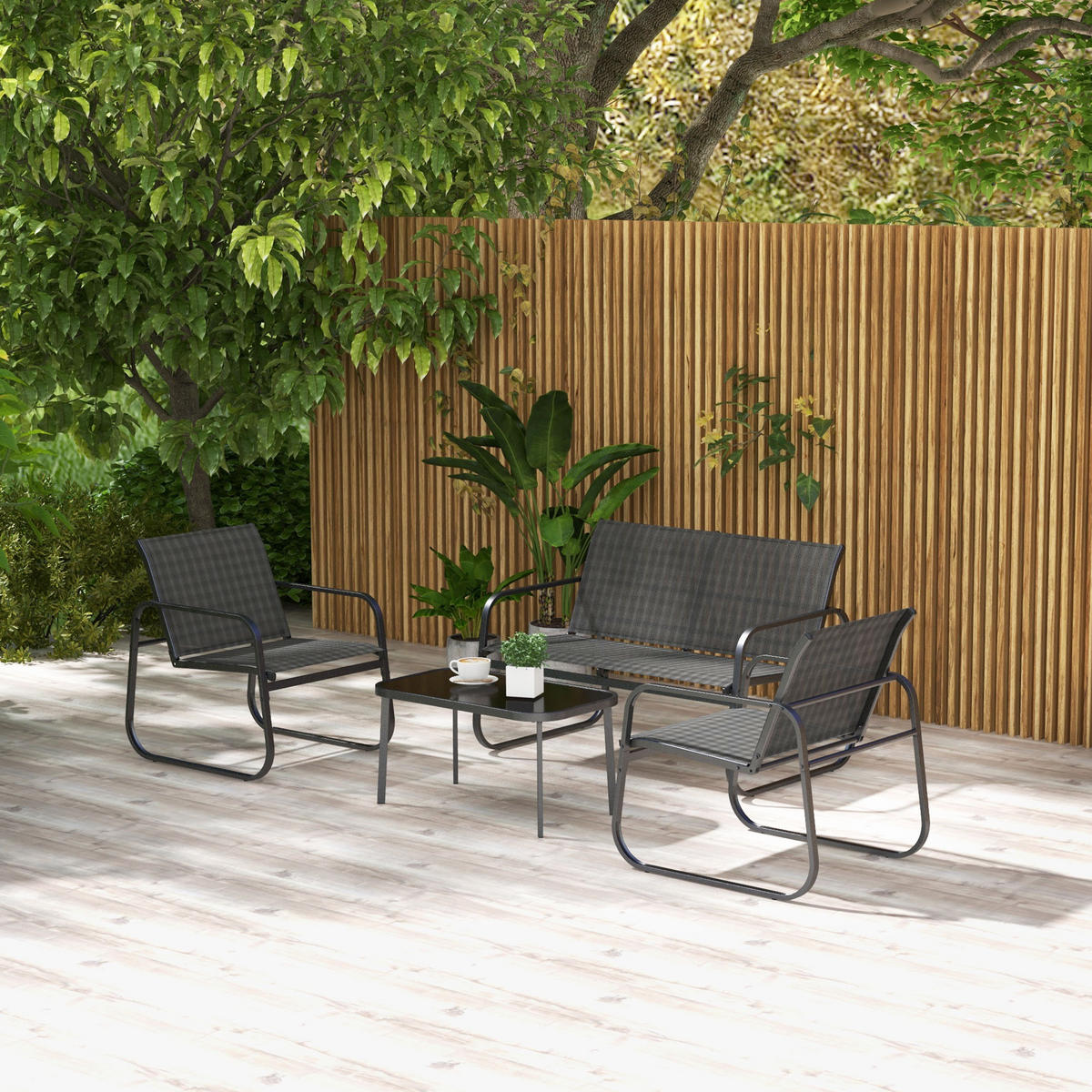 GARTENMÖBEL-SET, Stahl, Mesh, Schwarz - Schwarz, Metall - Outsunny