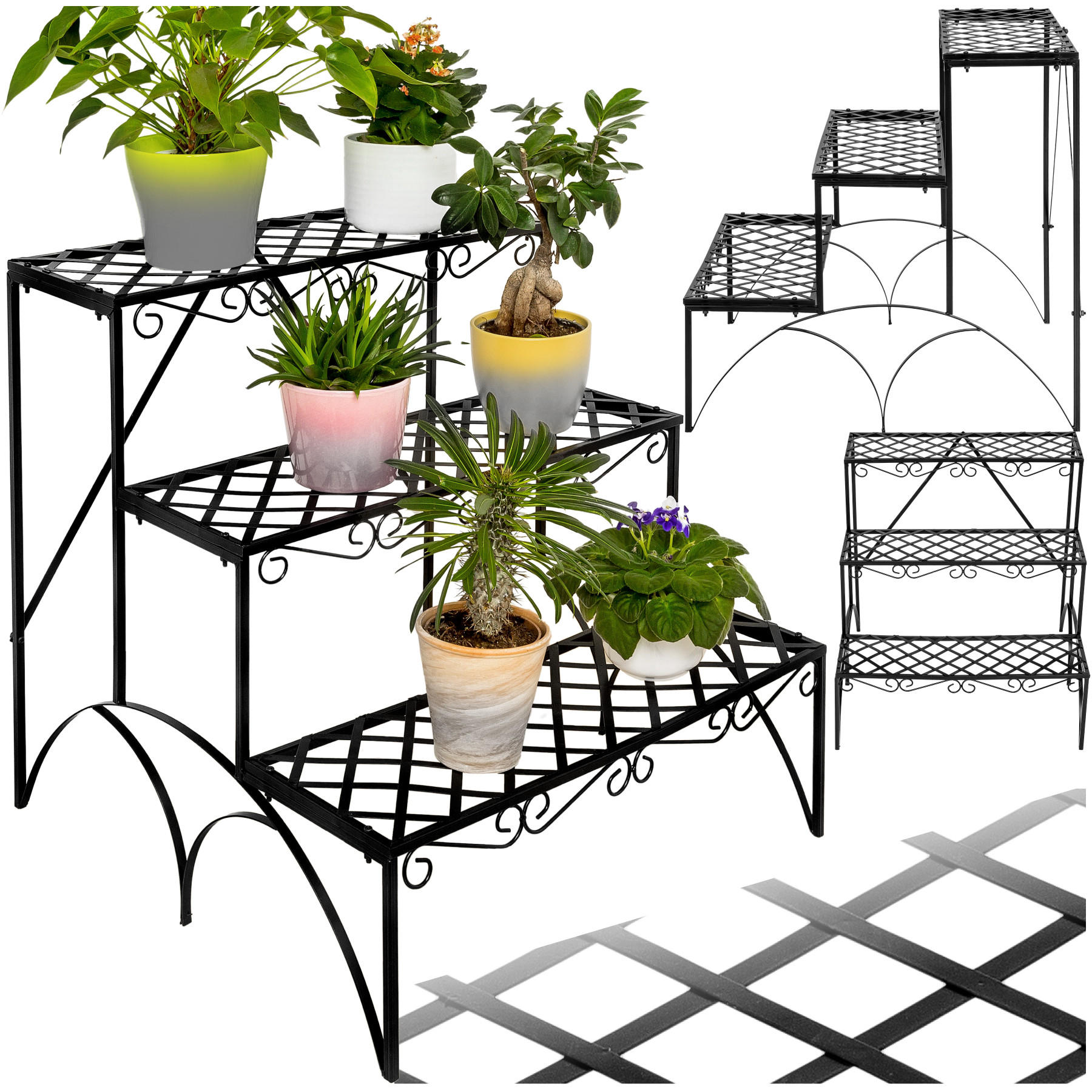 BLUMENTREPPE Michelle,60 x 60 x 60 cm,schwarz - Schwarz, Metall (60/60/60cm) - tectake