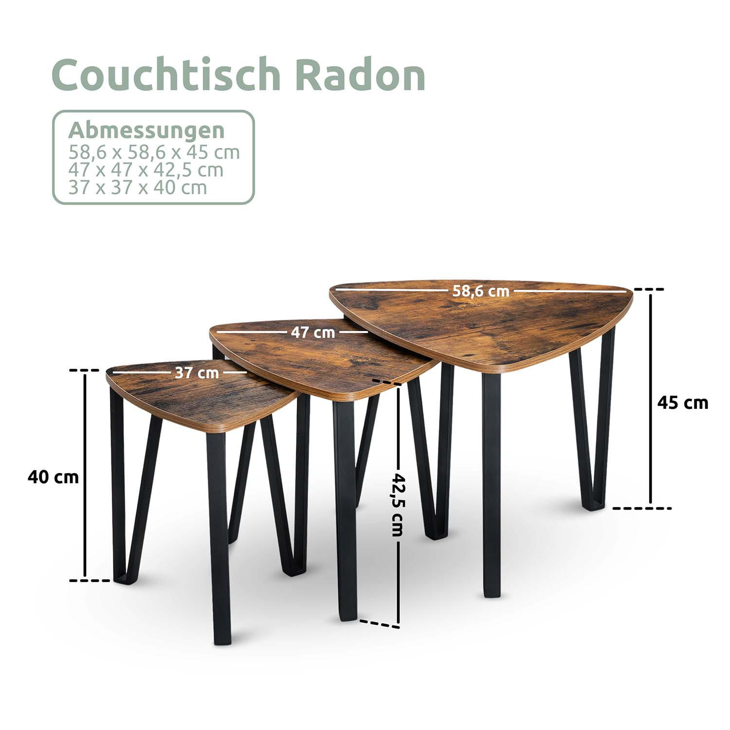 BEISTELLTISCH 3er Set Radon - Holzfarben / Metall - Schwarz/Naturfarben, Holzwerkstoff/Metall (58.6/58.6/45cm) - holz4home
