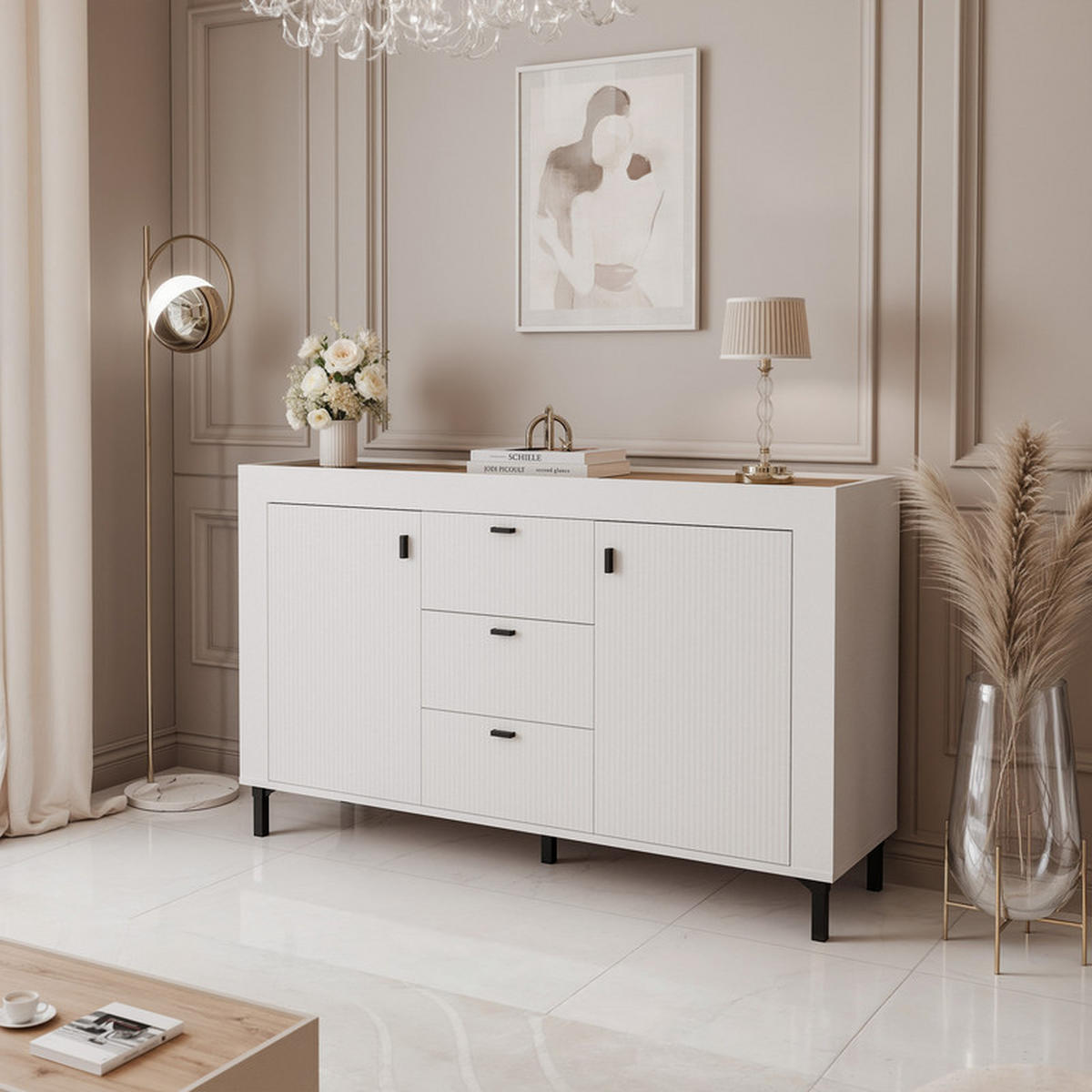 KOMMODE AVENA 137/40/84 cm, 3 Schublade(n), Weiß / Eiche - Weiß, Holzwerkstoff/Kunststoff (137/84/40cm) - Idohome