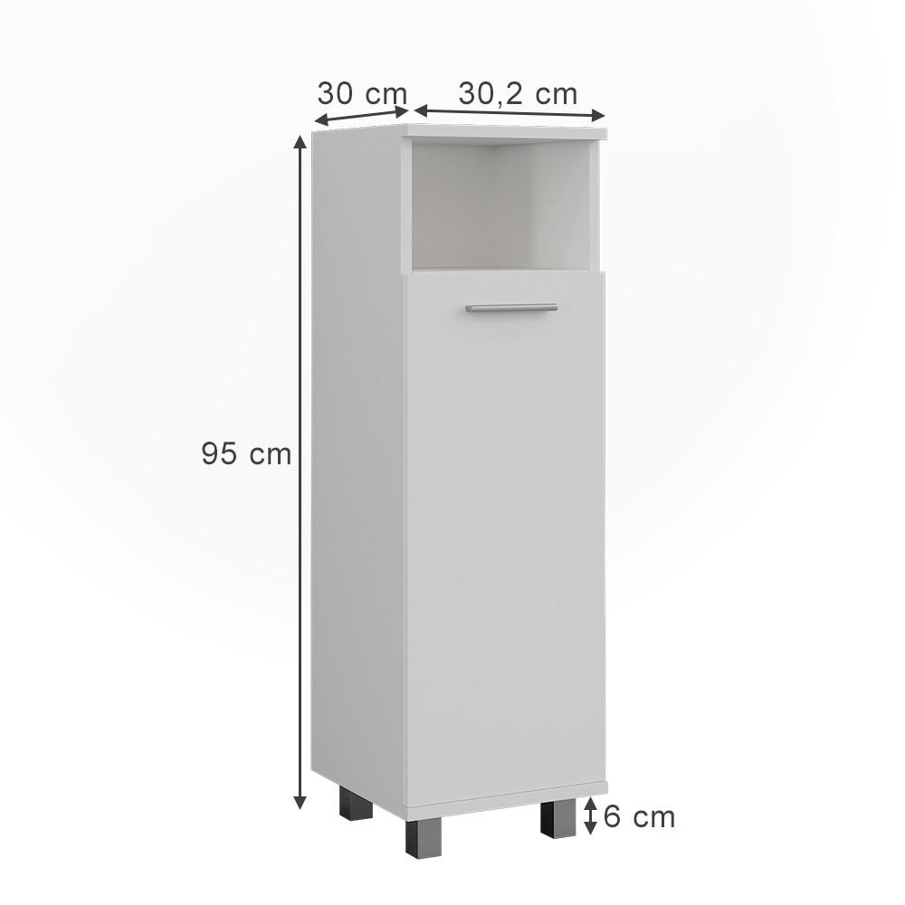 MIDISCHRANK Ilias Weiß 30.2 x 95 cm mit Tür - Weiß, Holzwerkstoff (30.2/95/30cm) - Vicco
