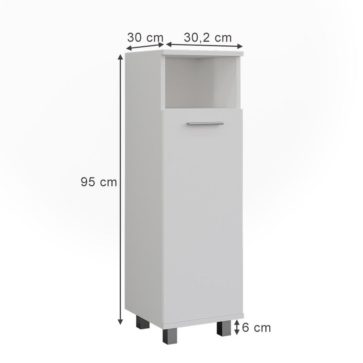 MIDISCHRANK Ilias Weiß 30.2 x 95 cm mit Tür - Weiß, Holzwerkstoff (30.2/95/30cm) - Vicco