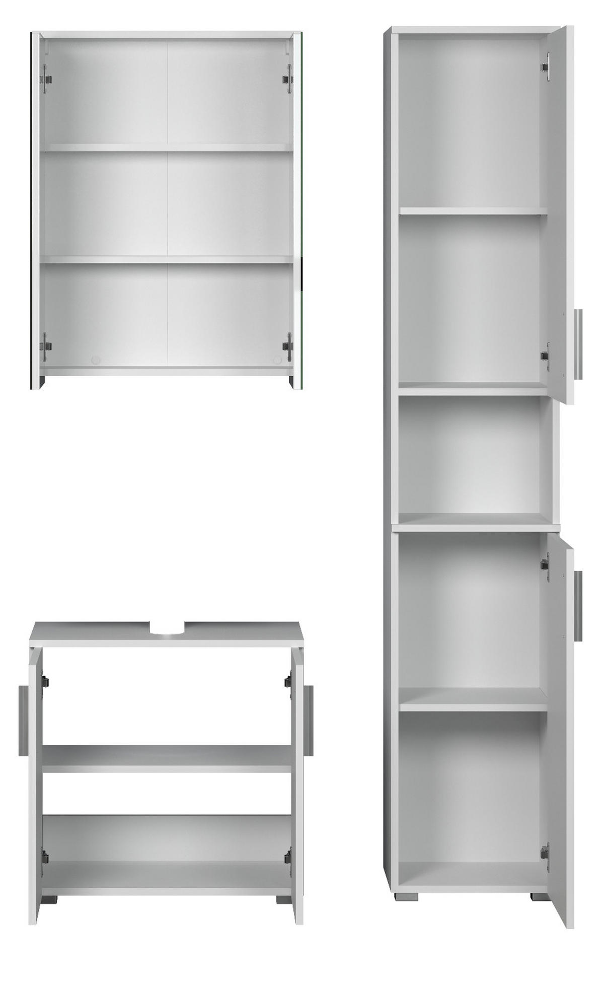 BADMÖBEL-SET weiß Hochglanz 112 x 192 cm, Badezimmer Schränke mit viel Stauraum - Weiß Hochglanz/Silberfarben, Holzwerkstoff/Kunststoff (112/192/32cm) - Top.Furn