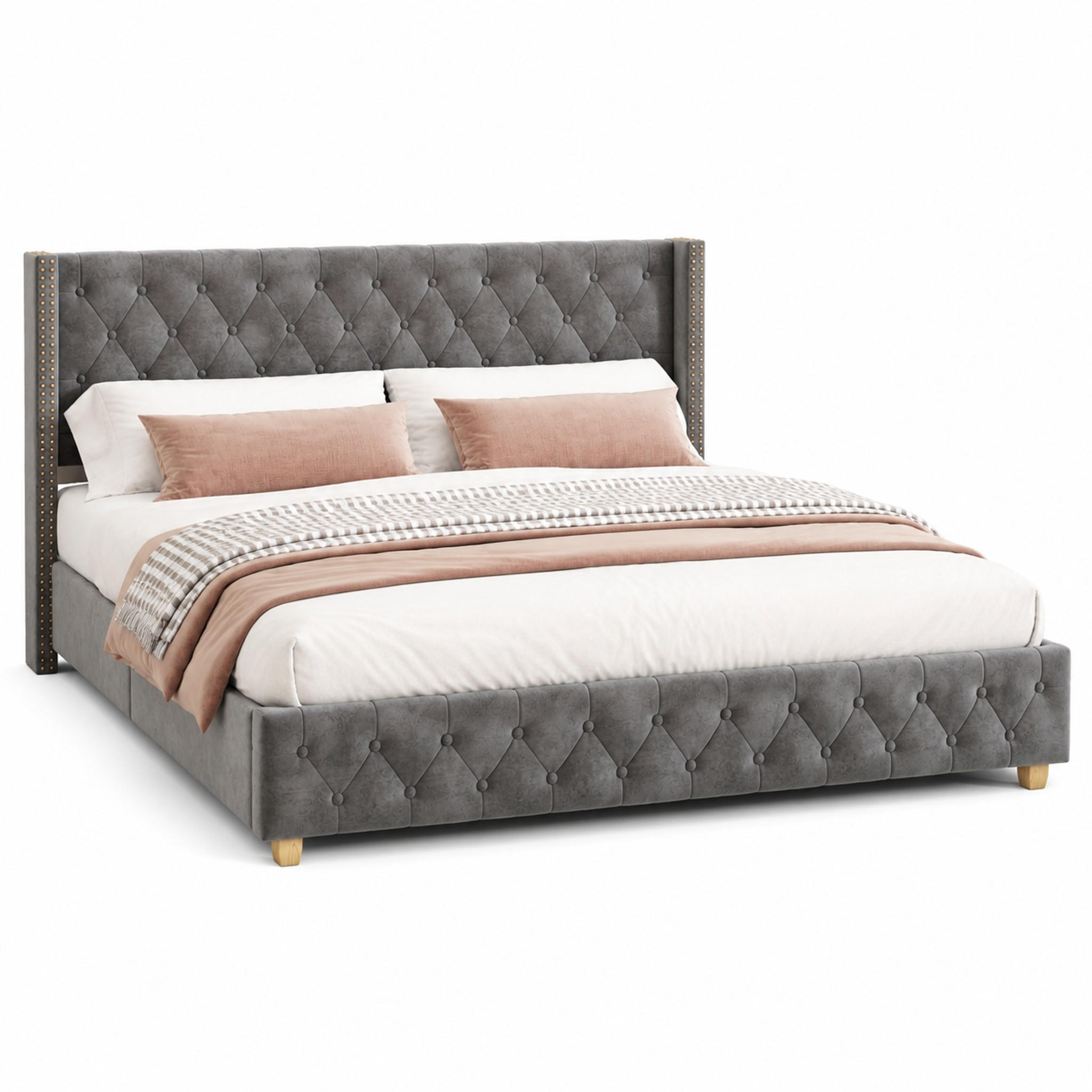 POLSTERBETT mit Lattenrost 180x200 cm Samt Grau - Grau, Metall (180/200cm) - Meubliv