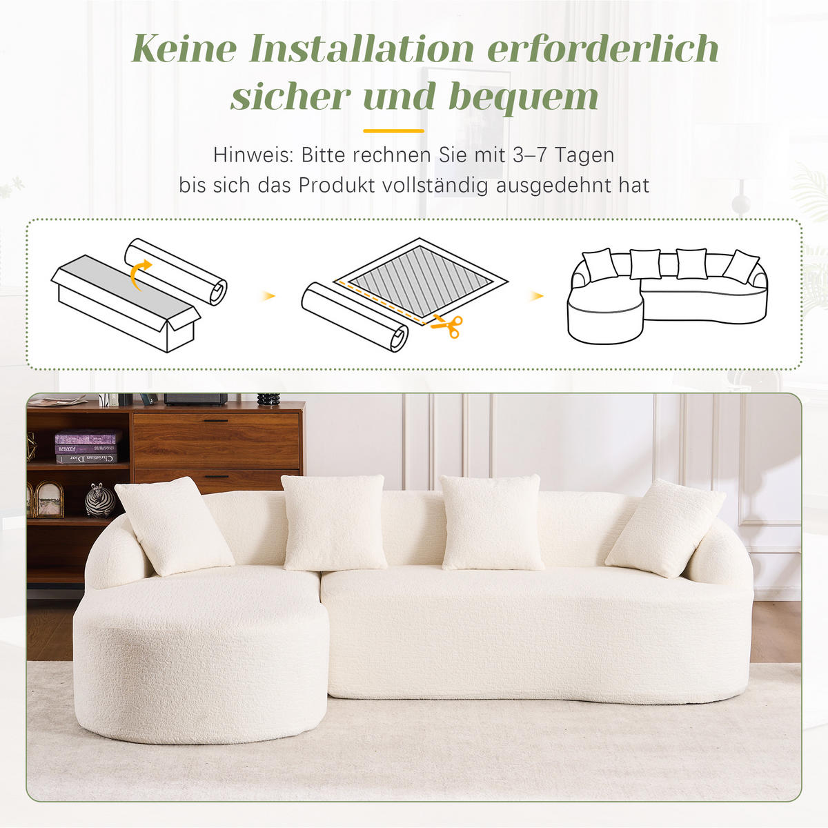 ECKSOFA Chenille Weiß Werkzeugfrei Montierbar - Weiß, Textil (243/150cm) - WISHDOR