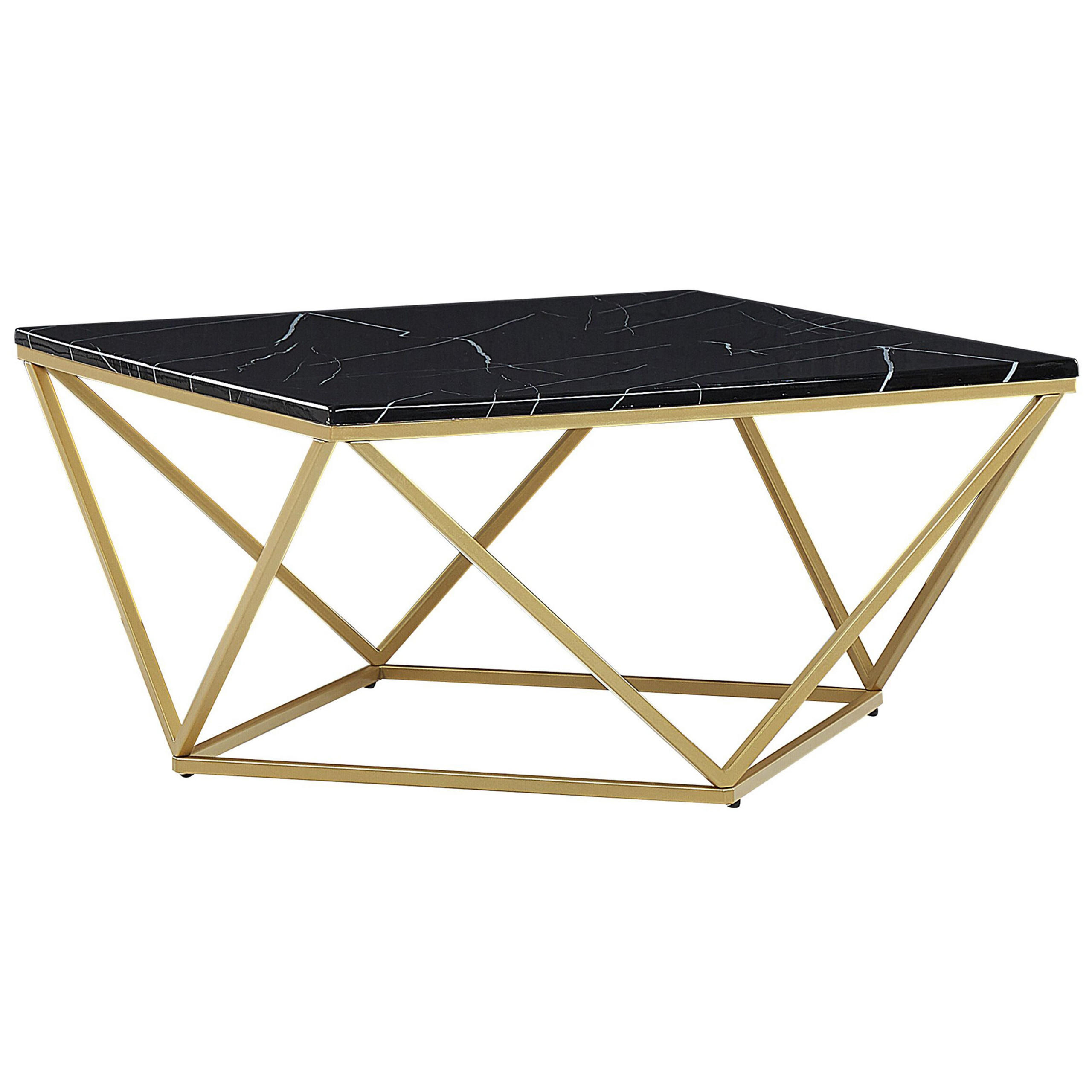 Beliani KONFERENČNÍ STOLEK Mramor Look černý/zlatý čtvercový 80/80 cm Malibu
