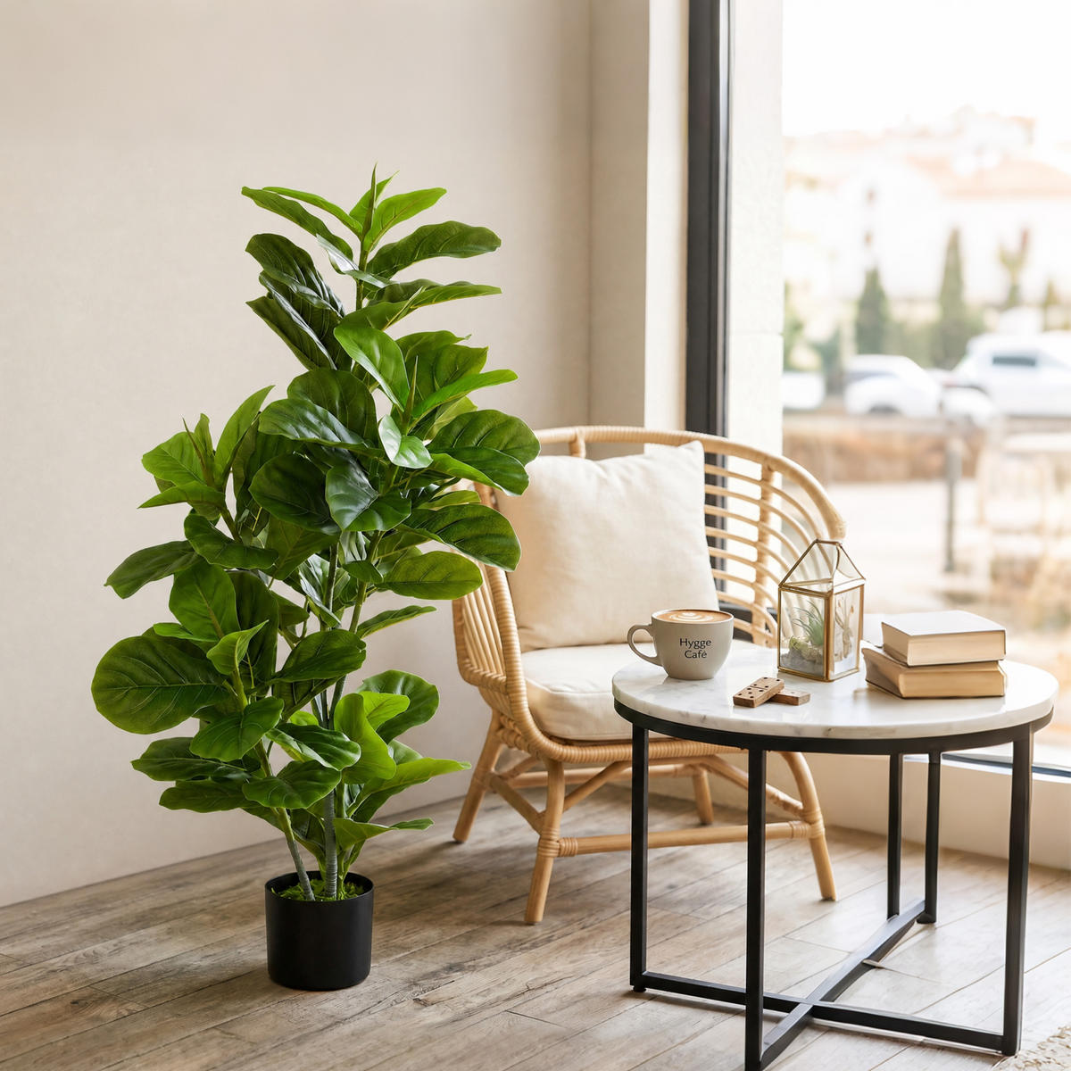 KUNSTPFLANZE, Künstliche Ficus-Pflanze 110 cm, mit Topf & Blättern, für Wohnzimmer, Grün - Multicolor, Kunststoff (110cm) - FORIOUS