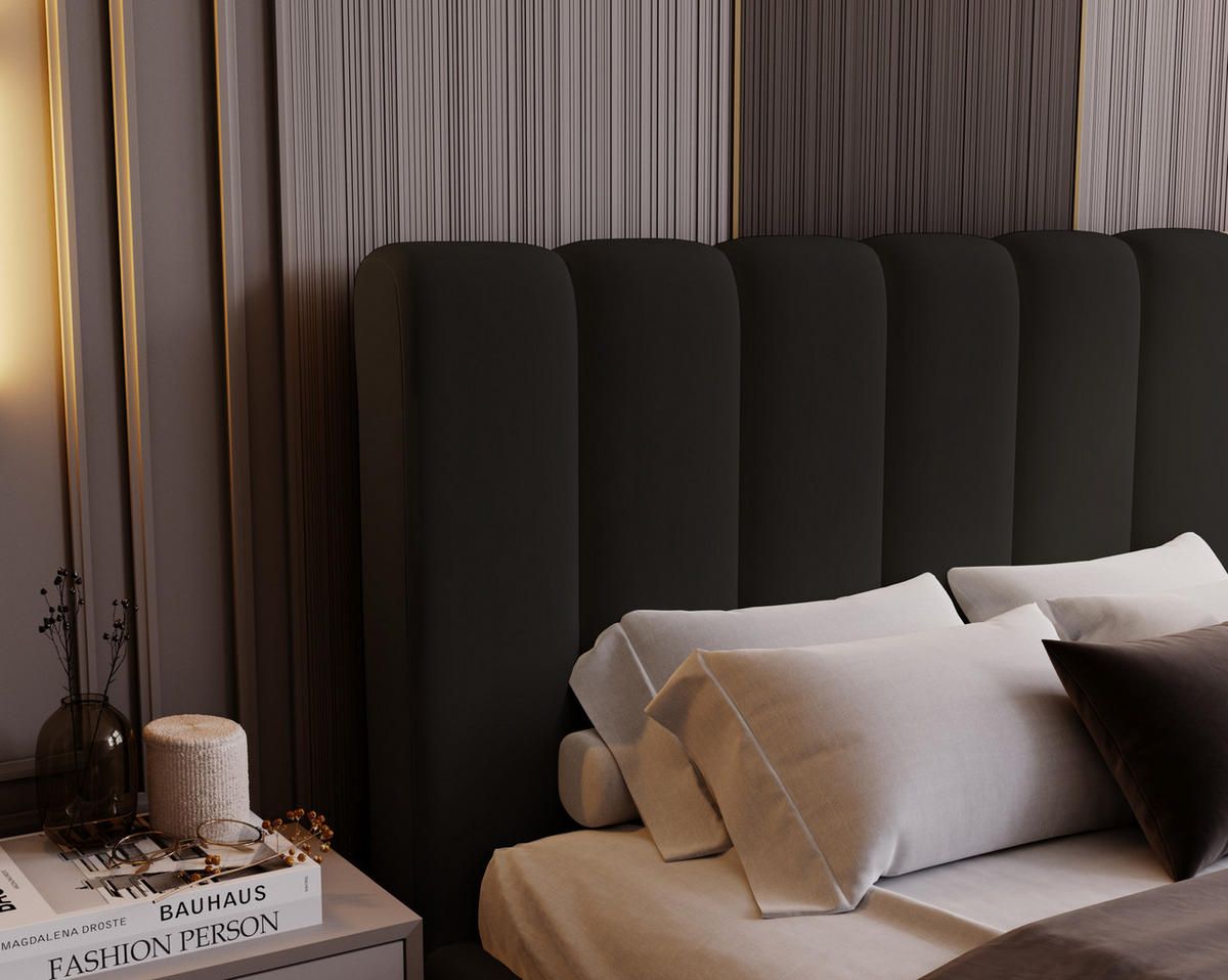 DOPPELBETT 200x200 Valetta mit Bettkasten, Velvet Schwarz - Schwarz, Holz/Textil (200/200cm) - Emporius