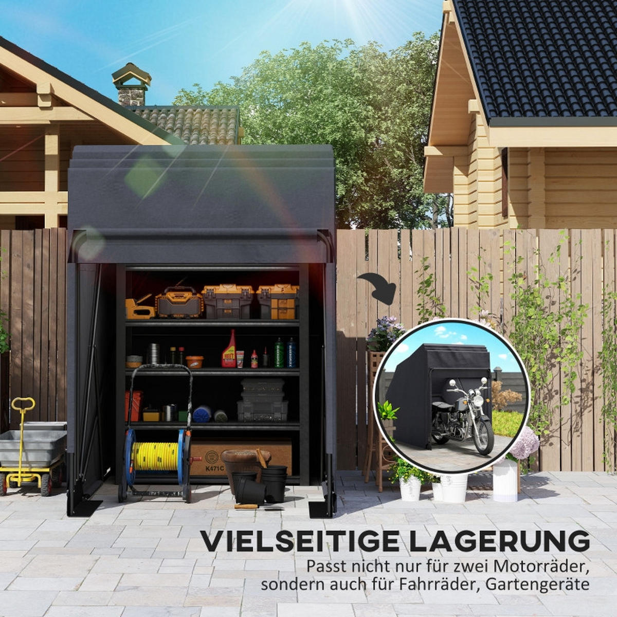 KLEINGARAGE Faltbar Schwarz - Weiß, Metall (135/191/345cm) - ComfortXL