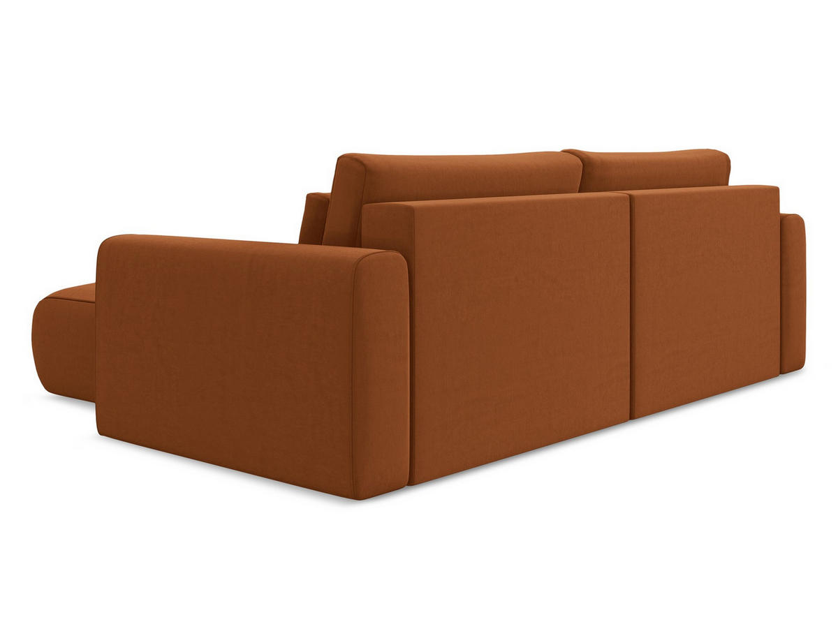 ECKSOFA mit Schlaffunktion Samt Stoff Orange - Terra cotta/Schwarz, Kunststoff/Textil (240/149cm) - Makamii