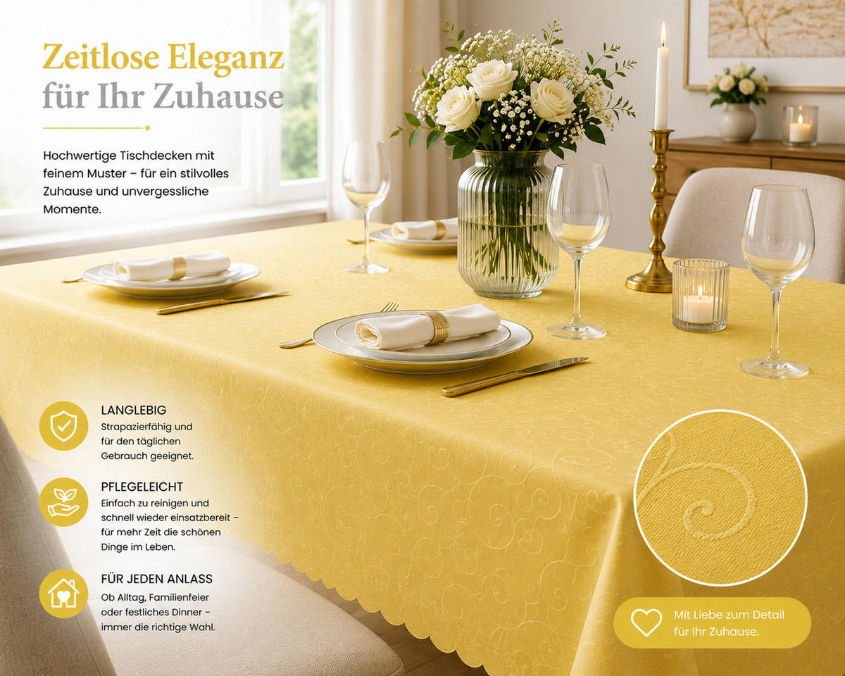 TISCHDECKE 110/110 cm Ornamente Gelb - Gelb, Textil (110/110cm) - TiborTex