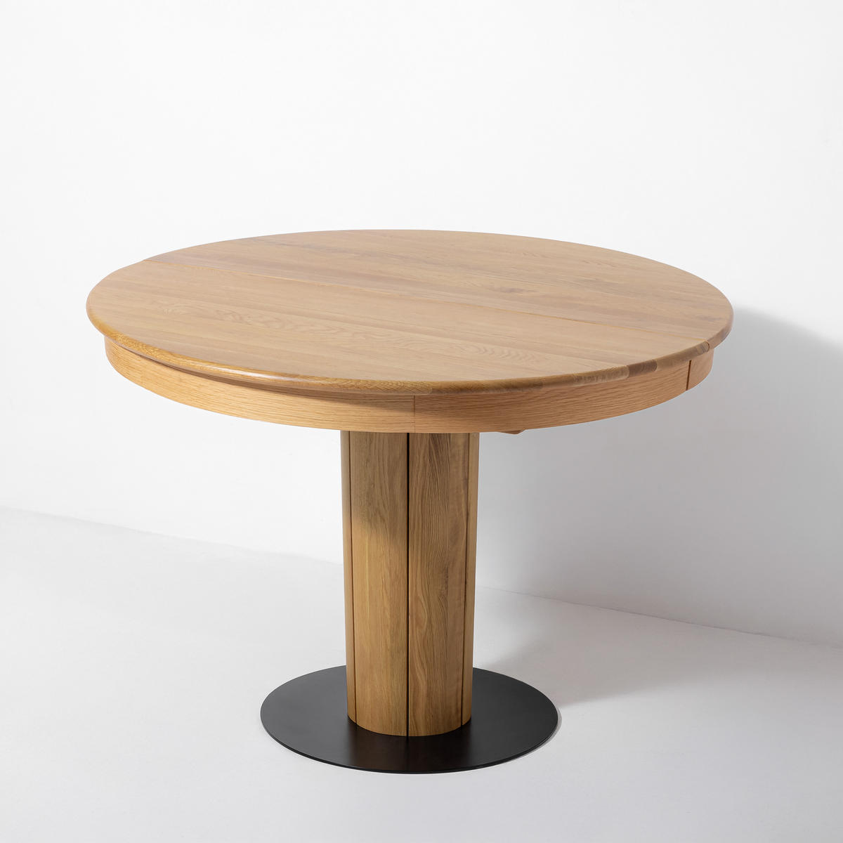 ESSTISCH Elin, Natur Massiveiche, Ø120 cm + 40 cm - Beige, Holz (120/120/76cm) - WOODEK