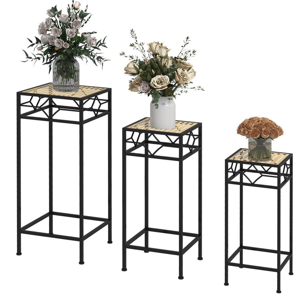 BLUMENSTÄNDER DE-05286 3er-Set, rund, stapelbar Schwarz/Gold - Goldfarben, Metall (28/28/66cm) - ComfortXL