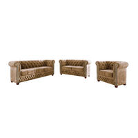 SITZGARNITUR 3+2+1 Chesterfield Lauren Beige Samt - Beige/Braun, Holz/Textil (203/72/86cm) - S-Style Möbel