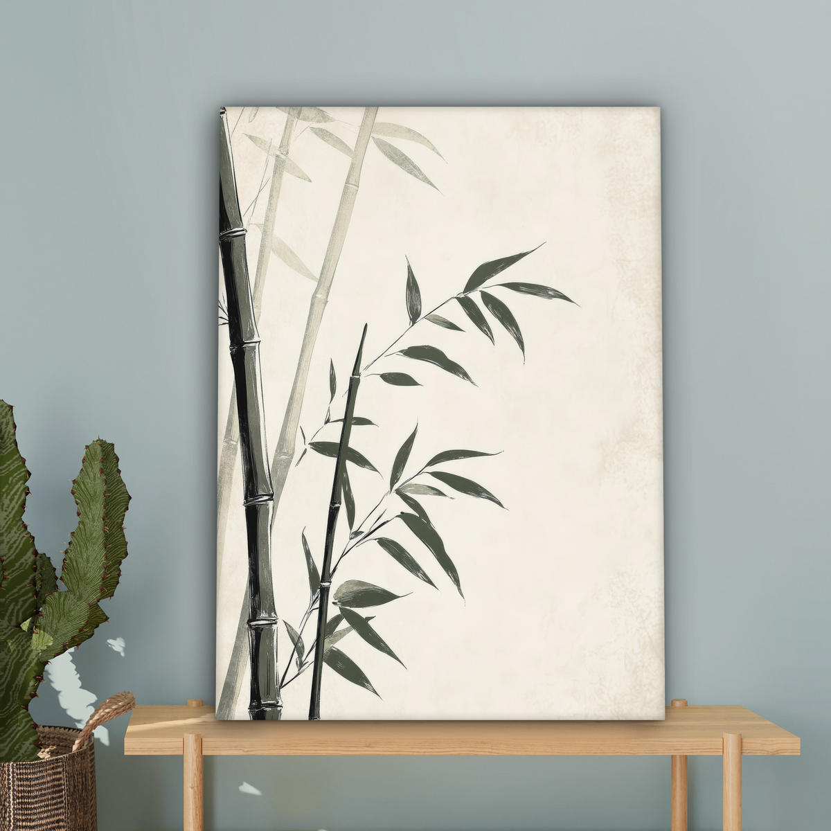 LEINWANDBILD Japandi - Bambus - Beige 60x80 cm - Eukalyptusholzfarben, Textil (60/80cm) - MuchoWow