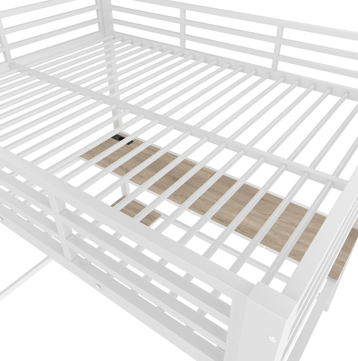HOCHBETT 140/200 cm aus Metall und MDF mit Schreibtisch, LED-Beleuchtung und Steckdose Weiß - Weiß, Metall (140/200cm) - Modenvie