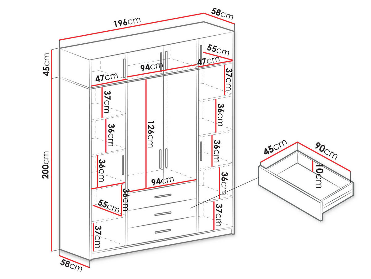 KLEIDERSCHRANK Bali D4 + Schrankaufsatz - Silberfarben/Sonoma Eiche, Holzwerkstoff (196/245/58cm) - MIRJAN24
