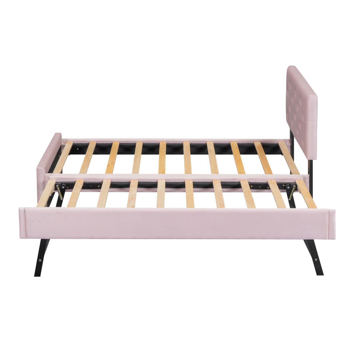 POLSTERBETT aus Samt 90x200 cm in Rosa mit Rollbett & Lattenrost - Rosa, Textil (90/200cm) - Modfu