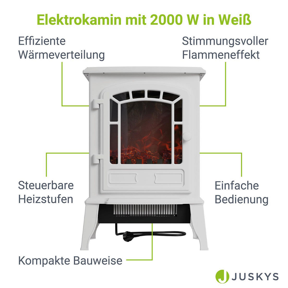 ELEKTROKAMIN 2000W Weiß - Weiß, Metall (39/57/24cm) - Juskys