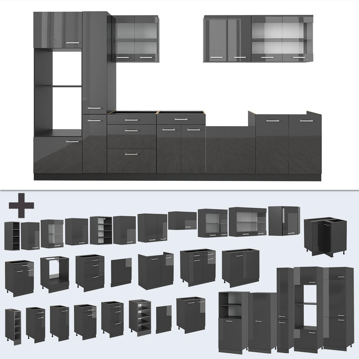 Schwarz Hochglanz/Anthrazit, Holzwerkstoff (350/81.6/46cm) - Vicco