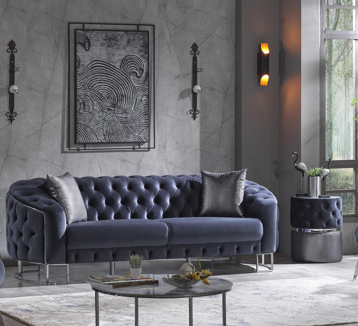 SITZGARNITUR Rocco Anthrazit Stellvariante:3+3 - Anthrazit, Holz (240/80/100cm) - Villa Möbel