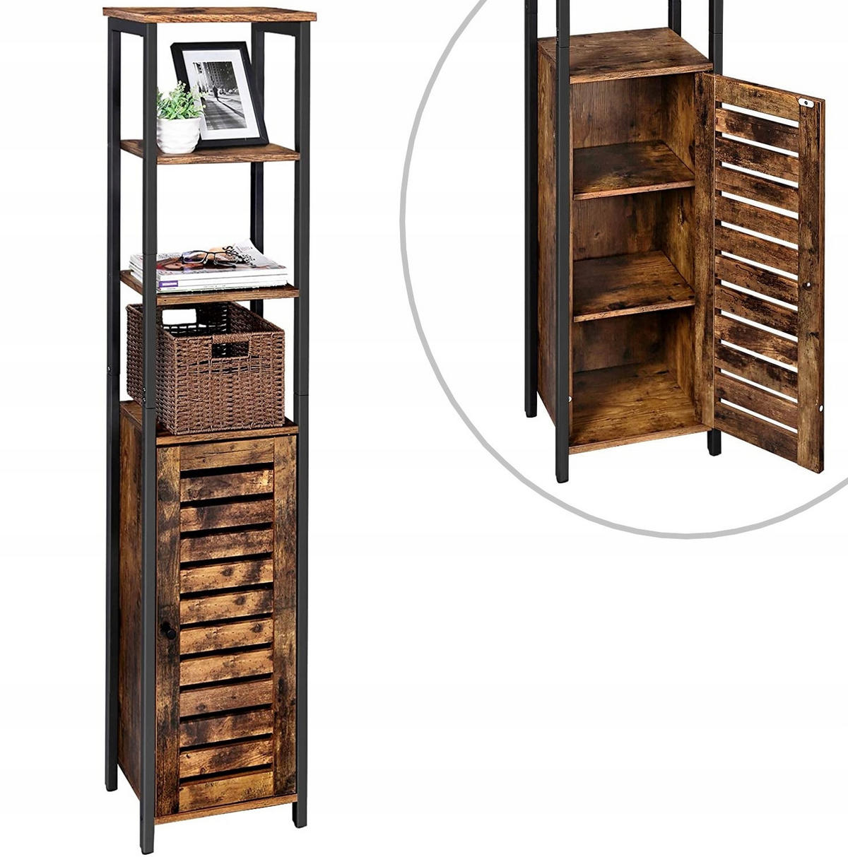 STANDREGAL Holzoptik Metall Dunkelbraun Schwarz 167x37x30 cm - Dunkelbraun/Schwarz, Holzwerkstoff/Metall (30/167/37cm) - Begryf