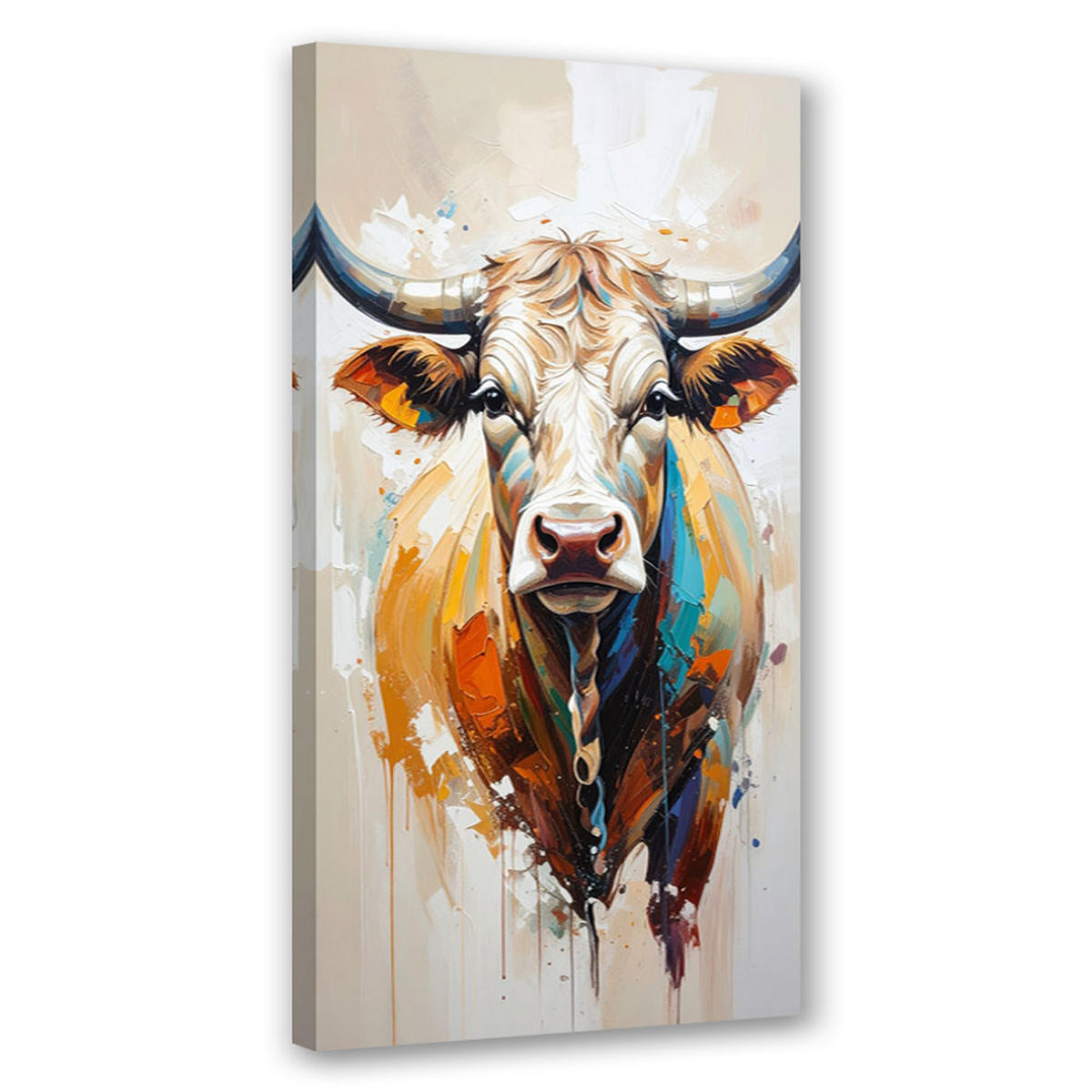 LEINWANDBILD Bunte Kuh-Imitation 50x100cm - Beige, Textil (50/100cm) - Feeby