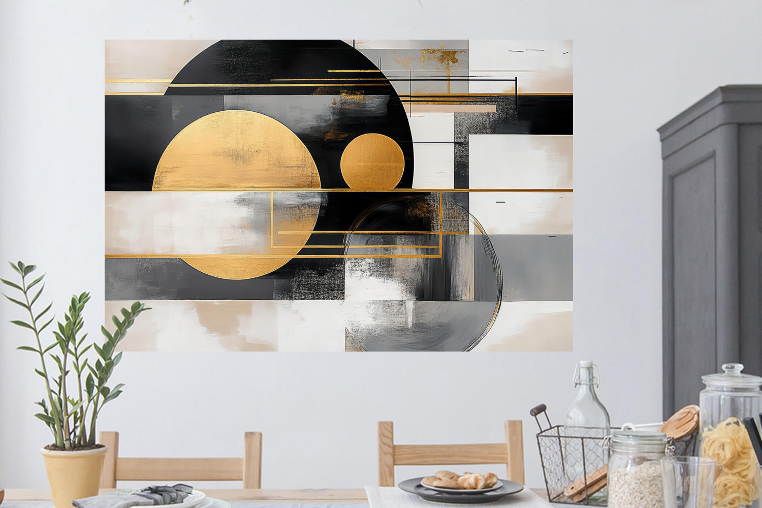 WANDTATTOO Abstrakt - Gold - Silber - Formen - Ästhetisch - Modern 120x80 cm - Goldfarben, Kunststoff (120/80/0.1cm) - MuchoWow