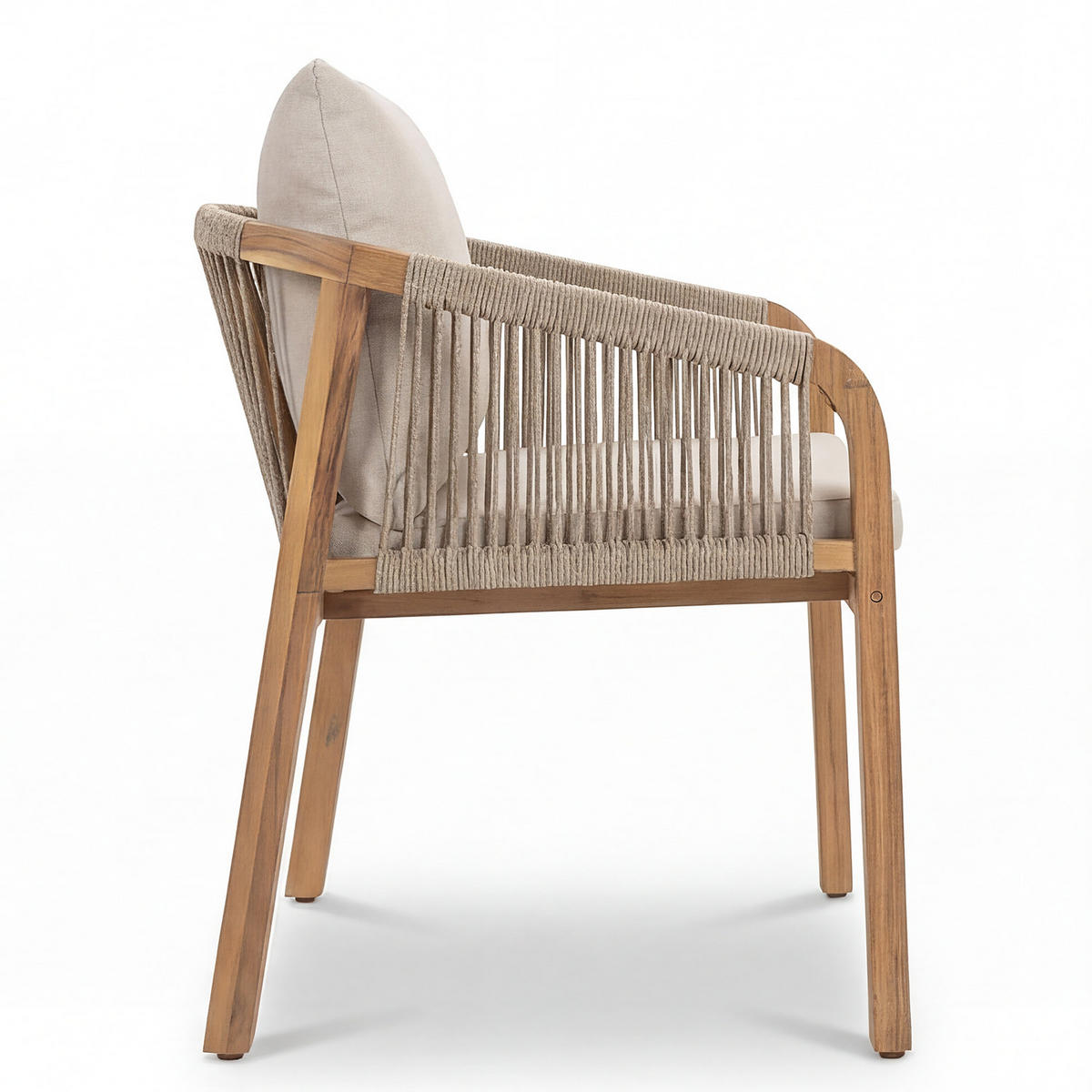 GARTENSTUHL - 2er-Set - Akazie massiv / Webstoff - Beige, Holz/Textil (58/77/62cm) - home24