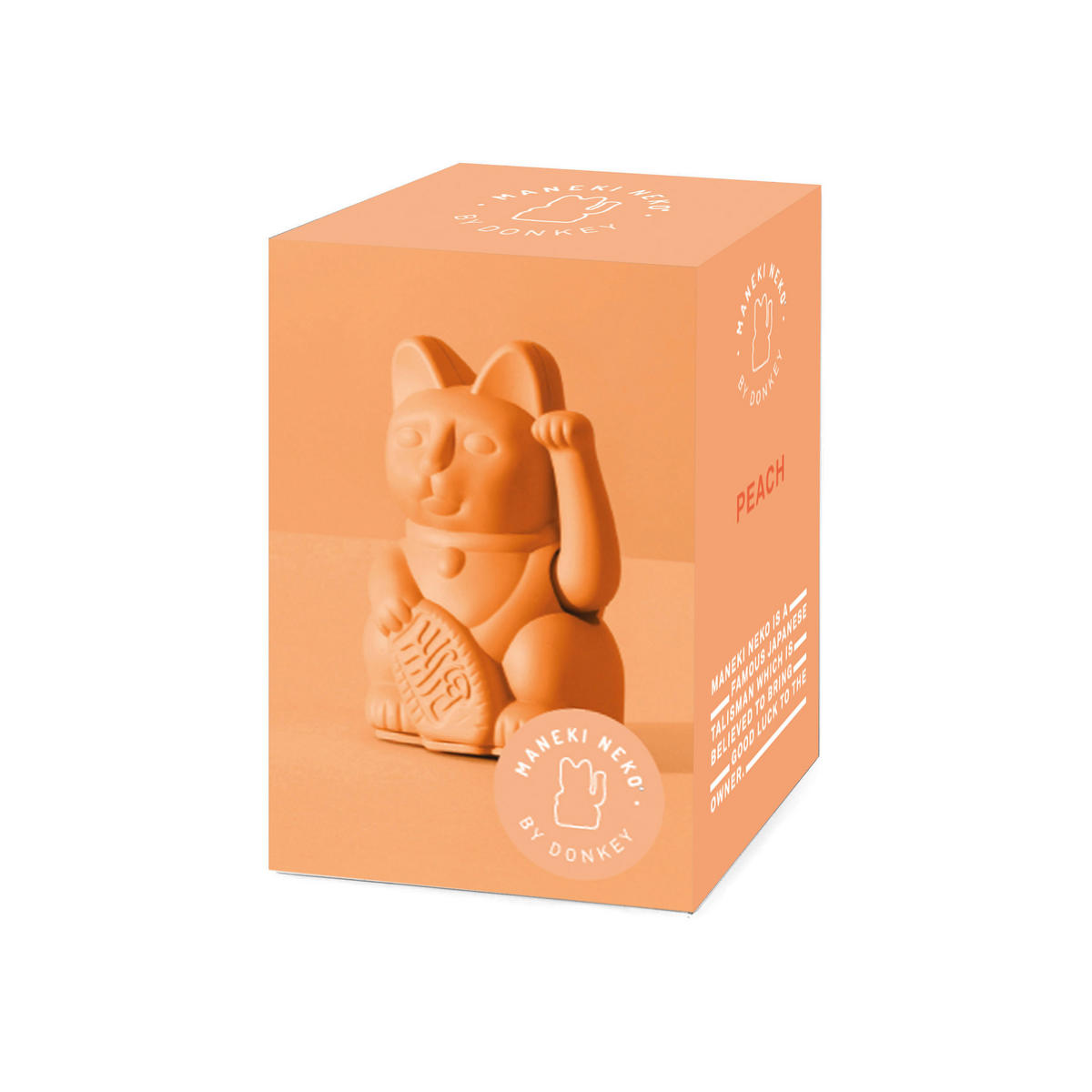 WINKEKATZE Lucky Cat Mini Maneki Neko, Kunststoff, Peach, 9.8 cm - Orange, Kunststoff (6.7/9.8/5.2cm) - Donkey Products
