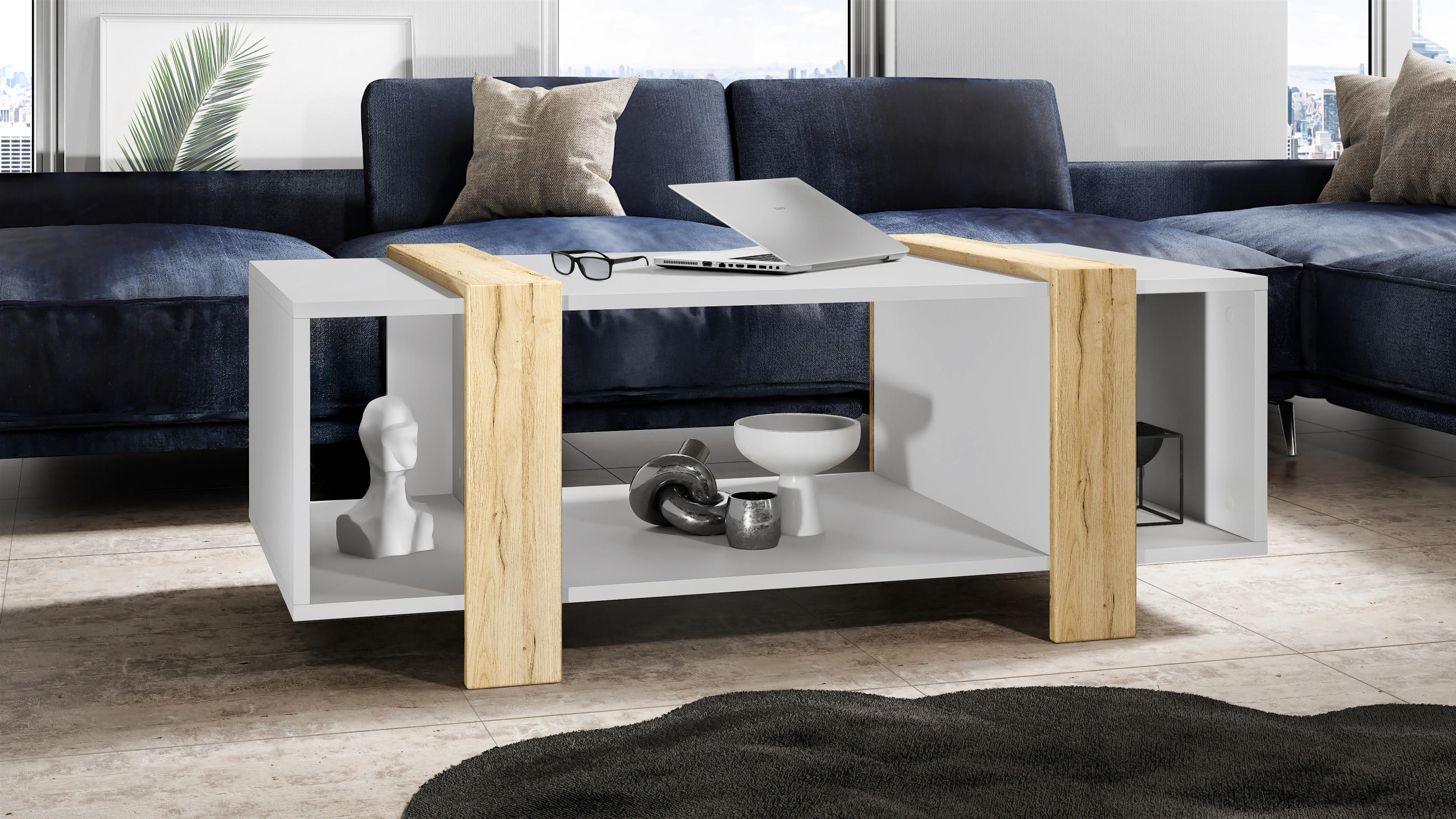COUCHTISCH Ida Blenden in Eiche Natur - Eichefarben, Holzwerkstoff (56.5/110.5/42cm) - Vladon