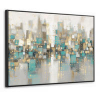 LEINWAND Bilder mit Rahmen - Abstrakt - Blöcke - Gold - Skyline - 100x70 - Beige, Textil (100/70cm) - MuchoWow