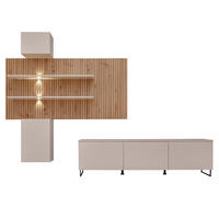 WOHNWAND 4-teilig Sand matt, Eiche Artisan 280 cm, Schrankwand hängend inklusive LED Beleuchtung - Sandfarben/Schwarz, Holzwerkstoff/Kunststoff (280/200/45cm) - Furn.Design
