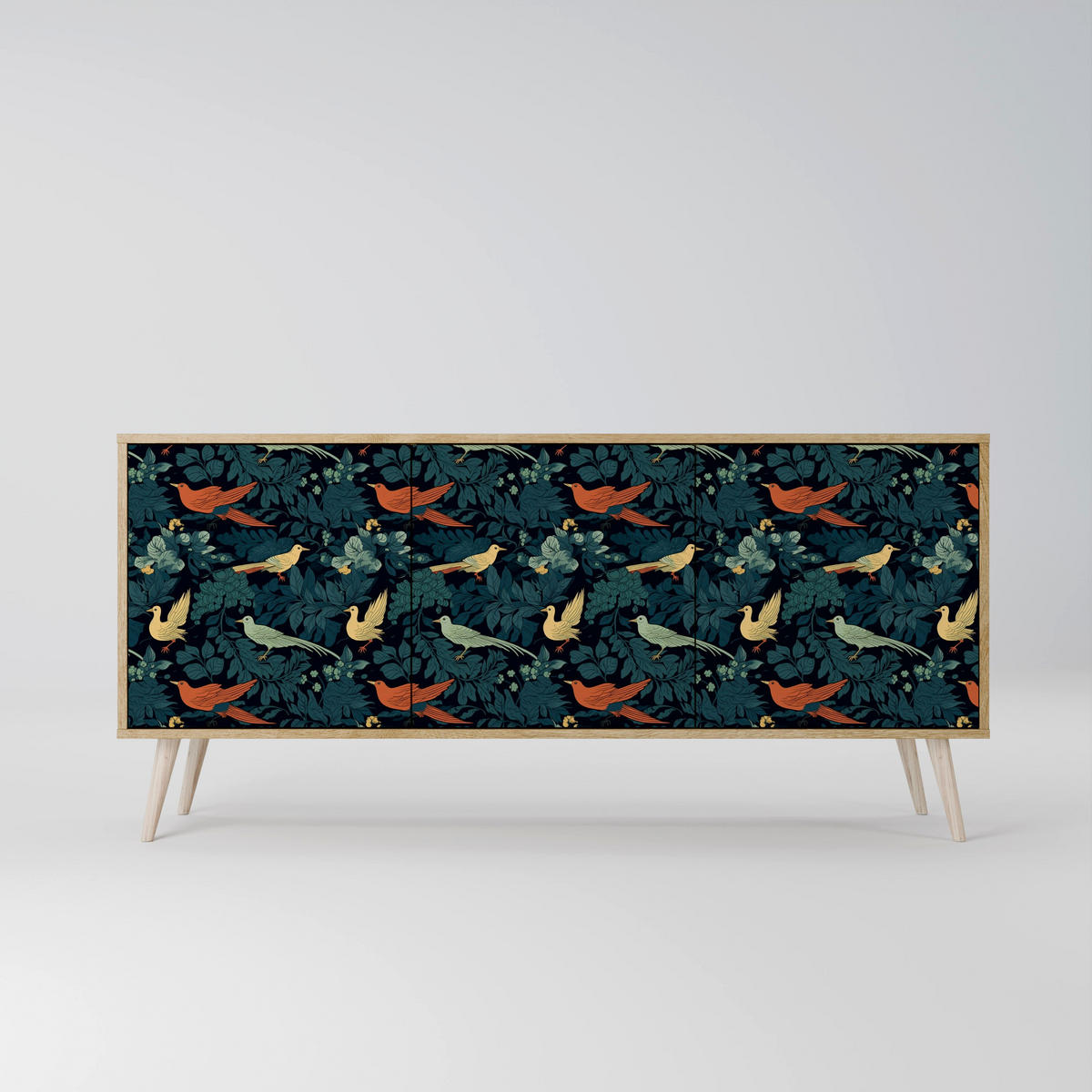 SIDEBOARD FOWL ORNAMENT, Eicheneffekt, 164,5x42x77,5 cm, 3 Türen - Eichefarben/Buchefarben, Holzwerkstoff/Buchenholz (164.5/77.5/42cm) - SpaceRebels