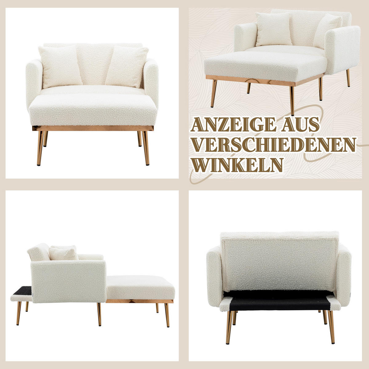 SCHLAFSOFA Zweisitzer,Relaxsessel mit Schlaffunktion,ausziehbar,Teddy,Weiß - Weiß, Textil (90/77/165cm) - LVHOM