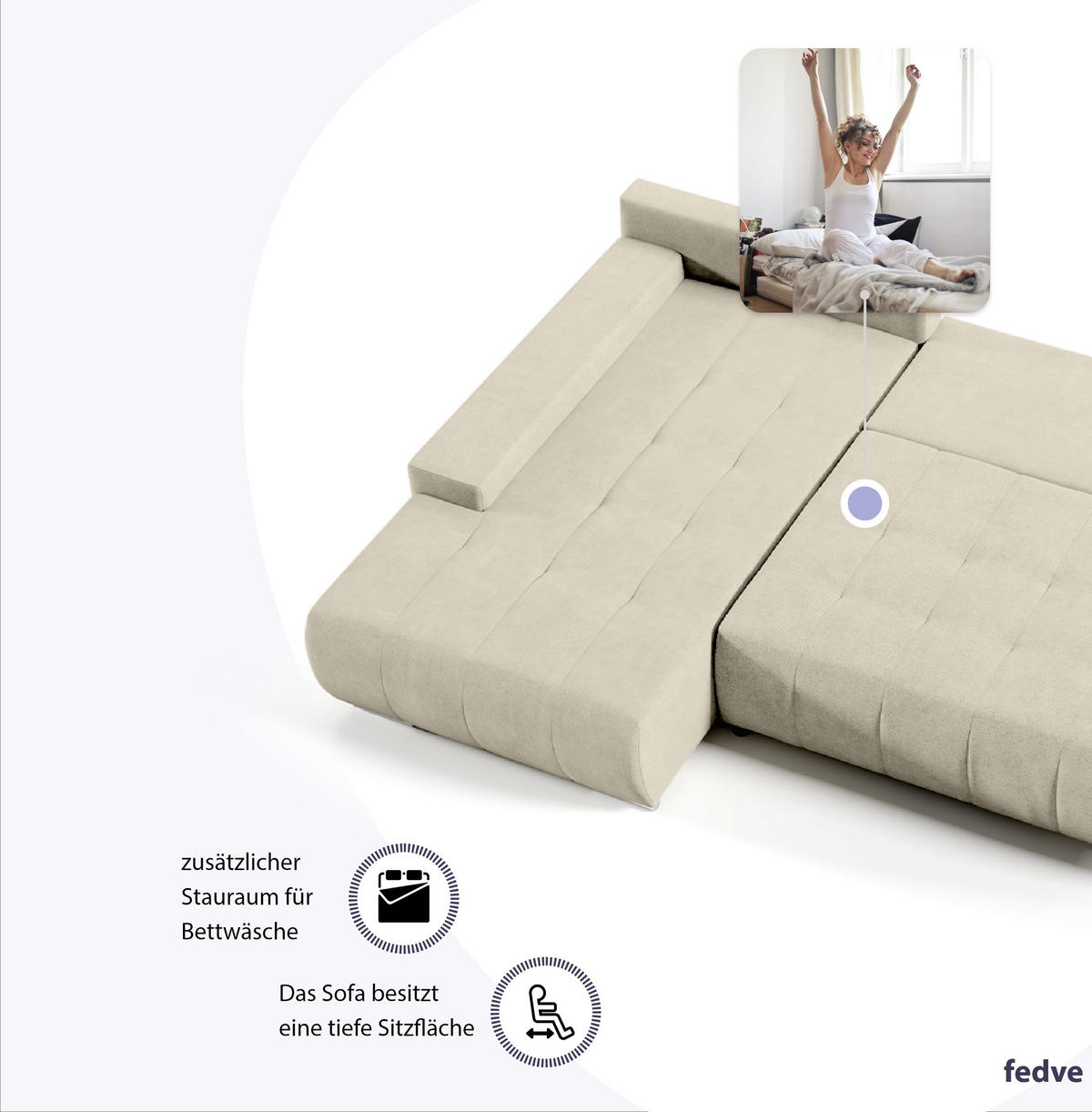 ECKSOFA mit Schlaffunktion Dhaka L, Vanille - Beige, Textil (185/265cm) - Fedve