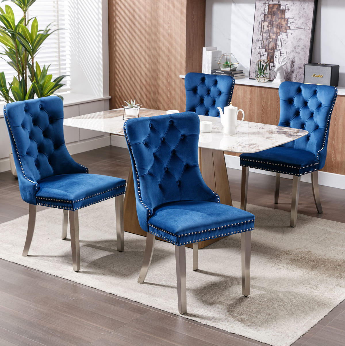 ESSZIMMERSTUHL mit hoher Rückenlehne 2er-Set Samt Blau - Blau, Metall (50/95/65cm) - Meubliv