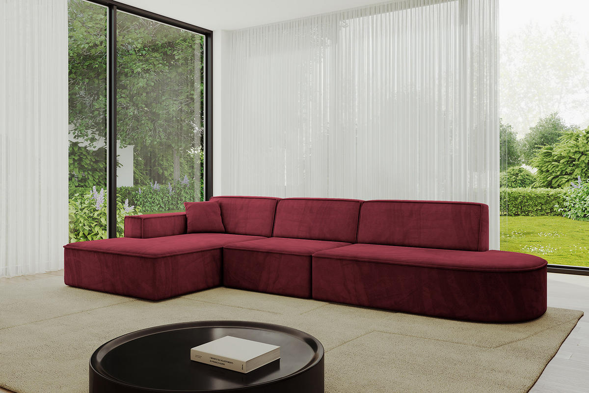 ECKSOFA Ottomane Links IREA-L2-v4 - 318x165x72,5 cm Bordeauxrot - Bordeaux, Holzwerkstoff/Textil (318/165cm) - ALTDECOR