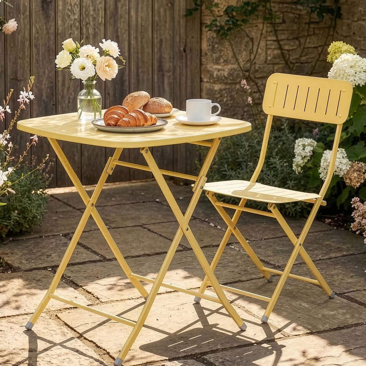 GARTENKLAPPTISCH Sande - Gelb, Metall (70/70/71cm) - [en.casa]